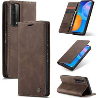 👉 Portemonnee bruin active CaseMe - Huawei P Smart 2021 Hoesje Wallet Book Case Magneetsluiting Donker 8719793108221