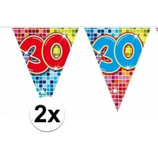 👉 Vlaggenlijn multi kunststof active 3x Mini feestversiering met leeftijd 30