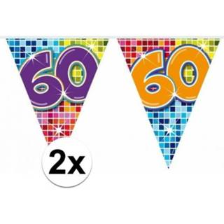 👉 Vlaggenlijn multi kunststof active 3x Mini feestversiering met leeftijd 60