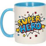 👉 Beker active wit blauw Super hero cadeau mok / en met sterren 300 ml