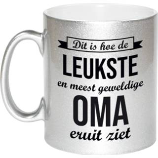 👉 Koffiemok zilveren active senioren leukste en meest geweldige oma cadeau / theebeker 330 ml