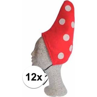 👉 Muts rood witte polyester kinderen active Kinder kabouter mutsje met stippen 15x