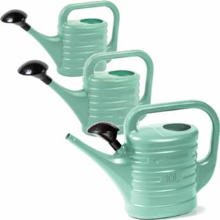 👉 Gieter tgroen kunststof 3x stuks tuin gieters 2, 5 en 10 liter mintgroen