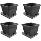 👉 Plantenbak antraciet grijze 4x stuks plantenbakken/bloembakken met onderschaal 30 x 23.5 cm