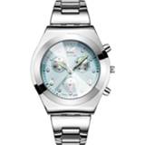 👉 Schaal active vrouwen baby's LONGBO lichtgevende wijzers strass drie decoratie wijzerplaat quartz dameshorloge met lichtmetalen band (babyblauw)