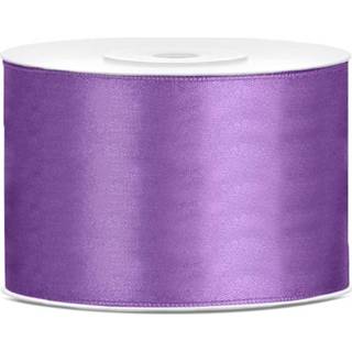 👉 3x Hobby/decoratie lavendel satijnen sierlinten 5 cm/50 mm x 25 meter - Cadeaulint satijnlint/ribbon - Lavendel linten - Hobbymateriaal benodigdheden - Verpakkingsmaterialen