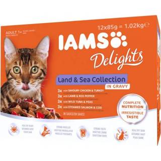 👉 Kattenvoer IAMS Delights Adult Land & Sea in Saus - Vlees Vis 12x85 gram 8710255100425