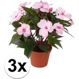 👉 Kunstplant roze kunststof active 2x Kunstplanten heester lichtroze Vlijtig Liesje van 25 cm