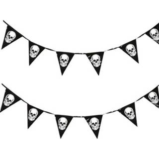 👉 Vlaggenlijn multi polyester active 2x Piraten thema vlaggenlijnen/slingers 360 cm decoratie