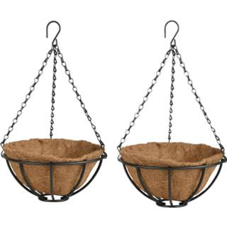 👉 Hanging basket metalen 2x stuks baskets / plantenbakken met ketting 25 cm inclusief kokosinlegvel