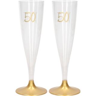 👉 Gouden kunststof volwassenen 60x Abraham/50 jaar gouden/gouden champagne glazen/flutes 14 cl/140 ml van