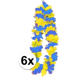👉 Hawaii slinger blauw gele multi polyester volwassenen active 24x Feest blauw/gele slingers