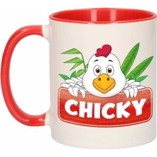 👉 1x Chicky beker / mok - rood met wit - 300 ml keramiek - kippen bekers