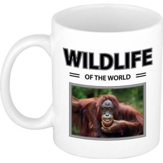 👉 Beker One Size wit Dieren foto mok Aap - 300 ml wildlife of the world cadeau / Orang oetan apen liefhebber 8720276951142