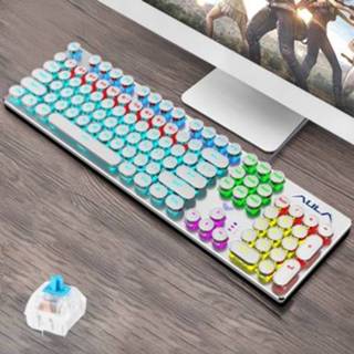 👉 Schakelaar blauwe wit metalen active AULA F2068 104-toetsen Punk Ronde sleutelkap Mengen Licht Mechanisch paneel Bedraad USB-gamingtoetsenbord, lengte: 1,6 m (wit)