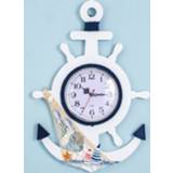 👉 Klok blauw wit houten active Mediterrane stijl en roer wandklok huis woonkamer slaapkamer decoratie ambachten, stijl: vissen