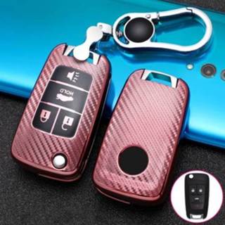 👉 Sleutelring roze active Voor Buick Opvouwbare 4-knops auto TPU-sleutel beschermhoes Sleutelhoes met (roze)