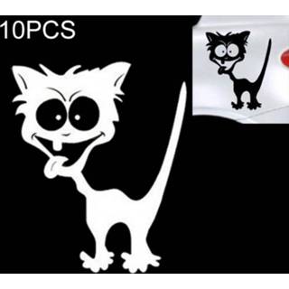 👉 Styling sticker wit vinyl active 10 STKS Kat Patroon Auto Reflecterende Waterdichte Grappige Sticker, Maat: 13× 11 cm (Wit)