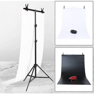 👉 Crossbar zwart witte active 70x200cm T-Shape Fotostudio Achtergrond Ondersteuning Stand Beugel Kit met 70x140cm / Achtergronden
