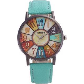 Lederen band groen PU active Retro persoonlijkheid digitale draaitafel quartz horloge (groen)