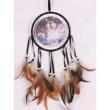 👉 Dromenvanger active Vintage Natuurlijke Veer Opknoping Woondecoratie Handgeweven Wanddecoratie (Wolf Hoofd Kleur)
