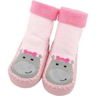 👉 Babyslofjes roze antislip active baby's kinderen Herfst en winter verdikte badstof sokken zachte bodemsokken voor kinderen, maat: basislengte 13 CM (roze nijlpaard)