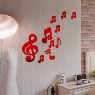 👉 Spiegel rood acryl active 3D Muzieknoten Spiegels Muursticker Home Decor Woonkamer Wanddecoratie Kunst DIY Muurstickers (Rood)