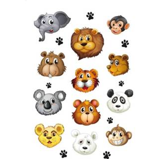 👉 Dierensticker kunststof One Size meerkleurig kinderen 36x Dierentuin dieren stickers met 3D hoofd - kinderstickers stickervellen knutselspullen 8719538955844