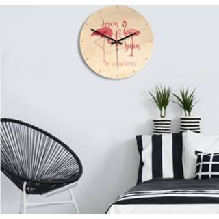 👉 Wandklok houten active Flamingo's Patroon Thuiskantoor Slaapkamer Decoratie Mute Wandklok, Afmeting: 28cm
