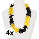 👉 Bloemenkrans geel zwart multi polyester active 12x Hawaii bloemenkransen geel/zwart
