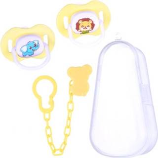 👉 Speen geel siliconen active baby's 5 STKS Baby Cartoon Fopspeen Set En Ketting Combo Slapen Vreedzaam (Geel)
