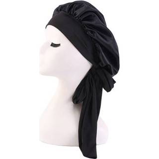 👉 Hoed zwart zijde active 3 STKS TJM-301-1 Faux Verstelbare Stretch Breedgerande Nachthoed Satijnen Lint Ronde Douchekap Haarverzorging Hoed, Maat: Gratis Maat (Zwart)