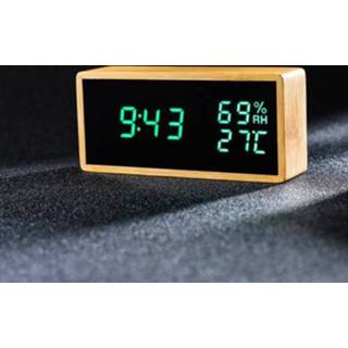 👉 Klok groen houten active 1502 Elektronische voor temperatuur en vochtigheid Massief LED digitale bedieningswekker, kleur: