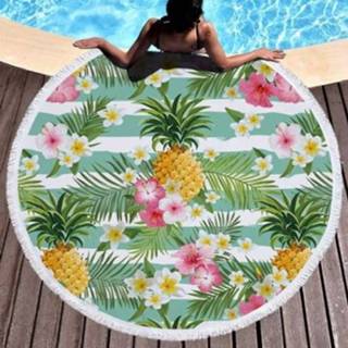 👉 Strandlaken active Gedrukte ronde yogamat voor met kwastje, afmeting: 150x150cm (ananas + bloemen)
