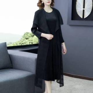 Lange jas zwart active vrouwen Dames losse ronde halsjurk + (kleur: maat: one size)