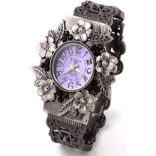 👉 Armband paars active vrouwen Retro reliëf bloem quartz horloge voor dames (paars)