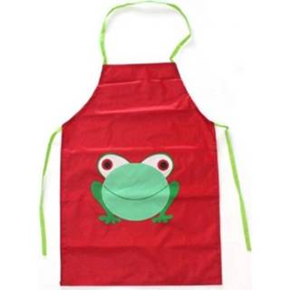 Schort rood klein active kinderen Cartoon Kikker Patroon Tekening Mouwen Schilderen Kleding, Kleur: Donkerrood