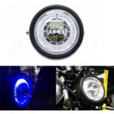 👉 Motorfiet zwart blauw wit active Motorfiets gemodificeerde retro LED Angel Eye-koplamp (Black Shell Blue Circle White Light)