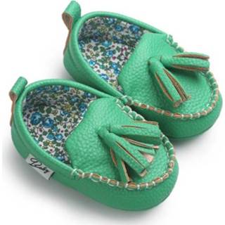 👉 Babyschoenen groen PU active baby's peuters jongens meisjes Pasgeboren Baby Peuter Pre-walker Jongen Meisje Kwastje Hanger Leren Schoenen (Groen)