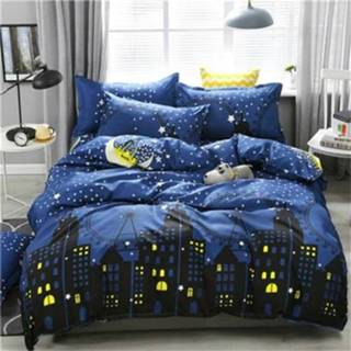 👉 Beddengoed blauw active 4 STUKS Bedrukken Set Laken Kussenslopen Cover, Maat: Voor 2.2m Bed (Blue Night)