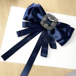 👉 Vlinderdas blauw stof active vrouwen vintage satijnen vierkante strass strik-knoop broche (blauw)