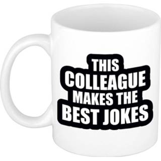 👉 Koffiemok wit volwassenen The best jokes / theebeker - kantoorhumor cadeau collega