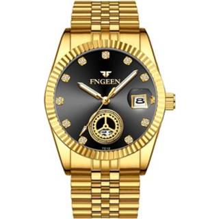 👉 Kalender active mannen senioren FNGEEN 7010 van middelbare leeftijd en ouderen Lichtgevend quartzhorloge met (geheel goudzwart sueface)