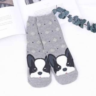 👉 Sock grijs active Warm Sweet Cartoon Puppy Tube Socks, Maat: One Size (Lichtgrijs)