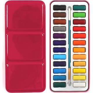 👉 Briefpapier active 24 kleuren Draagbare Ijzeren Doos Effen Aquarel Verf Set voor Kunstenaar School Student Outdoor Water Kleur Schets Schilderen