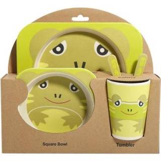 👉 Schotel active baby's kinderen Baby Servies Set Cartoon Vork Voeden Gerechten voor Gebruiksvoorwerpen Natuurlijke Bamboevezel Kom Met Kopje Lepel Plaat (kikker)