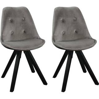 👉 Stoel grijs fluweel active Set van 2 scandinavische stoelen ANEYA - en Poten Hévéahout 3517920788446