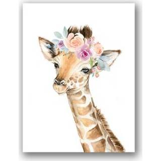 Dierenkop active kinderen Kinderkamer decoratie schilderij schattig met bloem frameloze kern, afmeting: 20x30cm (giraf)