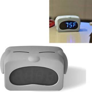 👉 Thermometer grijze active Mini schattige cartoon multifunctionele digitale lichtgevende Kleine wekker (grijze hond)