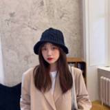 👉 Muts zwart m active Herfst en winter gebreide wollen All-Match warme vissershoed Twist Bucket Hat, maat: (56-58cm) (zwart)